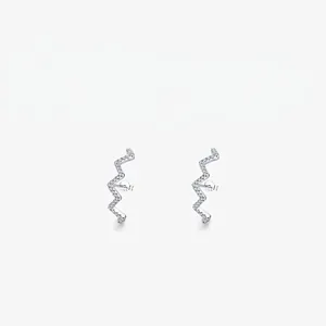 S925 Sterling Silver Wave Stud Earrings For Women Minimalist Z-Shape Micro Inlaid Zirconia Geometric Fashion Jewelry Silver Earrings