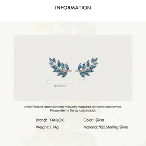 Elegant S925 sterling silver leaf stud earrings featuring blue turquoise stones
