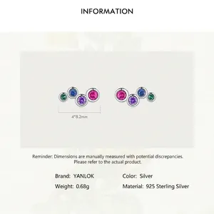 Minimalist 925 sterling silver rainbow stud earrings with four colorful round gemstones