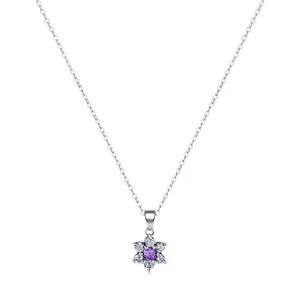 925 Sterling Silver Purple Zirconia Flower Pendant Necklace For Women Elegant Simple Ins Style Silver Chain Jewelry Gift