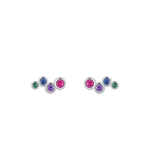 S925 sterling silver rainbow stud earrings with multi-colored gemstones in a curved design