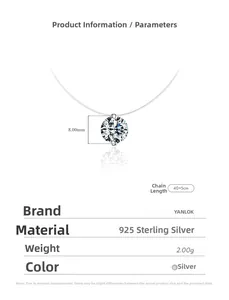 Détail d'un pendentif zircon de 8mm sur chaîne invisible 40cm en argent 925