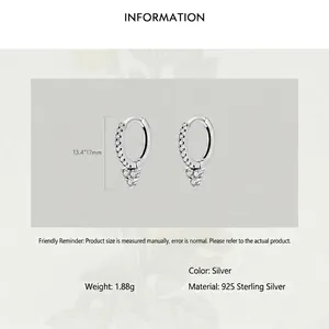 925 sterling silver geometric hoop earrings with zircon pavé, 13.4x17mm size