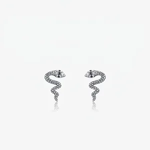 Vintage S925 Sterlingsilber Schlange Ohrstecker Für Damen Strass Auge Tierform Textur Schmuck Mode Accessoire