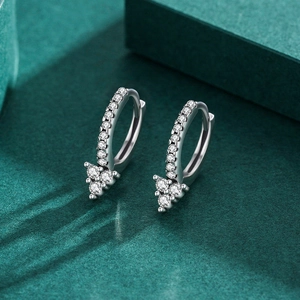 Elegant S925 sterling silver geometric hoop earrings with micro-set zircon accents