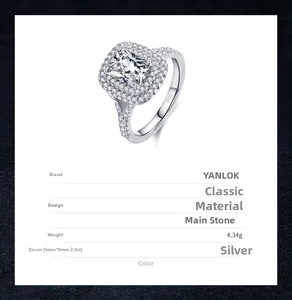 Détails macro de la bague en argent 925 avec zircon 2ct et sertissage pavé luxueux