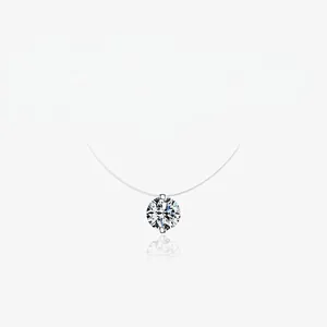 Collier Invisible avec Pendentif en Zirconia en Argent Sterling 925 pour Femme Chaîne de Clavicule en Fil de Pêche Transparent