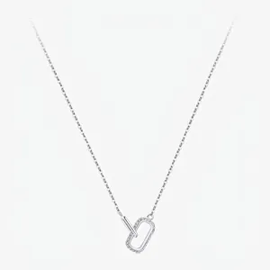 Minimalist 925 Sterling Silver Interlocking Double Rectangle Pendant Necklace Micro Pave Zirconia Clavicle Chain For Women