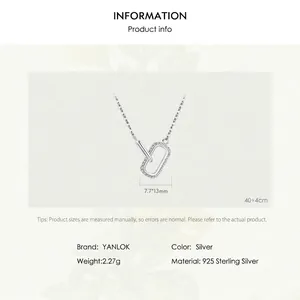 Elegant 925 sterling silver clavicle necklace with micro-paved geometric pendant