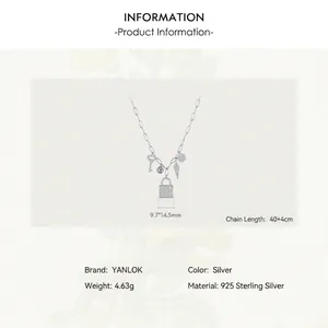 S925 Sterling Silver Multi-Pendant Necklace featuring Lock, Key, and Feather charms