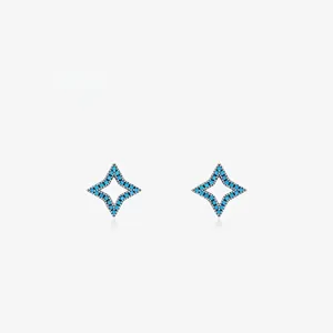925 Sterling Silver Four Pointed Star Stud Earrings With Synthetic Turquoise Minimalist Inlaid Gemstone Earrings For Women Fashion Jewelry