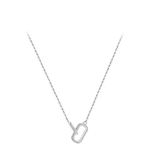 Elegant 925 sterling silver interlocking double ring pendant necklace with crystals
