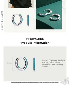 Detailed view of 925 sterling silver hoop earrings with turquoise stones and size specs