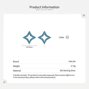 925 Sterling silver star stud earrings with turquoise pavé setting, size 10x10mm