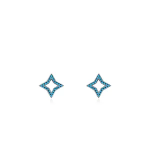 925 sterling silver four-point star stud earrings with turquoise blue stones