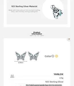Vue détaillée des boucles d'oreilles papillon en argent S925 avec zircons incrustés