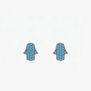 S925 Sterling Silver Hamsa Hand Stud Earrings Blue Zirconia Bohemian Ethnic Style Fashion Jewelry Accessories For Women
