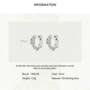 Exquisite S925 sterling silver hoop earrings featuring micro-set rectangular zircons