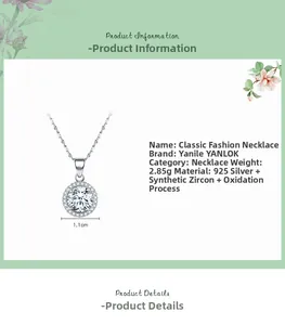 Détails du collier en argent 925 avec pendentif en zircone et poids de 2,85g