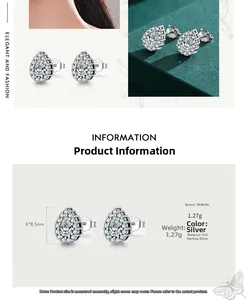 Detailed close-up of 925 sterling silver pear-cut cubic zirconia teardrop stud earrings