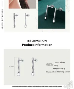 Detailed view of S925 sterling silver drop earrings measuring 17.5mm with micro-inlays