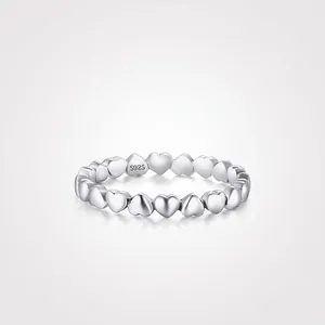 S925 Sterling Silver Heart Shaped Ring Minimalist Polished Continuous Heart Band Stackable Ring For Women Jewelry Gift
