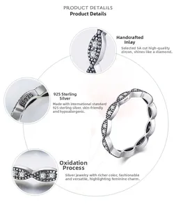 Detailed macro view of S925 sterling silver wavy ring with hand-set 5A cubic zirconia stones