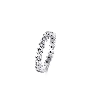 S925 sterling silver star ring with sparkling pavé cubic zirconia for women