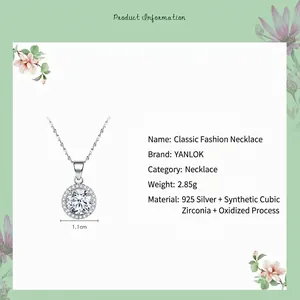 Collier classique en argent sterling 925 avec pendentif rond serti de zircones