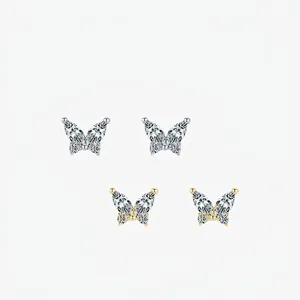Boucles d'Oreilles Clous Papillon en Argent Sterling 925 Incrustées de Zirconia Taille Marquise Or Argent Plaqué Bijoux Femme