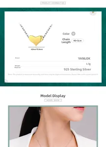 Spécifications de taille et dimensions du pendentif cœur 4,8 mm sur collier en argent 925