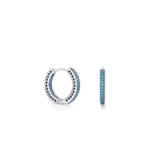 S925 sterling silver hoop earrings with turquoise stones and heart hollow patterns