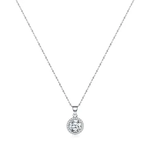 Élégant collier halo en argent sterling S925 avec pendentif rond en zircon brillant