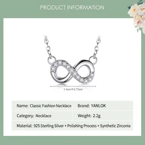 Collier pendentif infini en argent sterling 925 avec zircons cubiques et dimensions