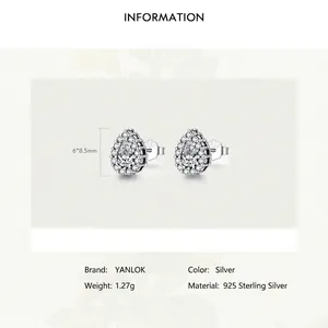 Elegant S925 sterling silver pear cut teardrop stud earrings with cubic zirconia pave