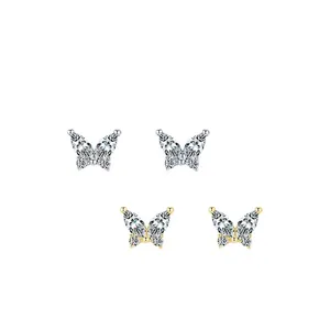 Élégantes boucles d'oreilles papillon en argent s925 avec zircon en doré et argenté
