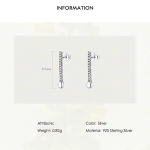 Elegant 925 sterling silver linear stud earrings with drop-shaped cubic zirconia accents