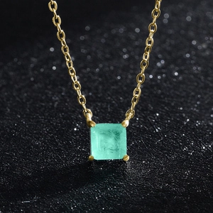 Elegant 925 sterling silver gold-plated necklace with a square green tourmaline pendant