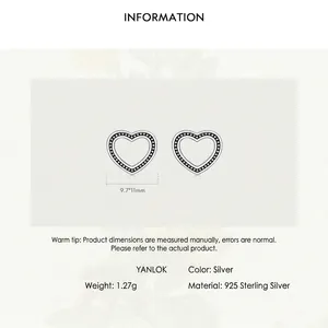 Vintage 925 sterling silver hollow heart stud earrings with beaded edge decoration