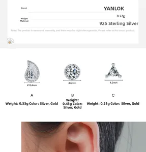 Détails des boucles d'oreilles géométriques en argent 925 avec dimensions et zircons