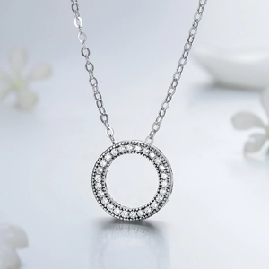 Elegant 925 sterling silver circular micro-paved necklace with sparkling zircons