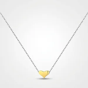 Collier Petit Cœur en Argent Sterling S925 Délicat Pendentif Cœur Bicolore Chaîne de Clavicule pour Femme Bijoux Minimalistes
