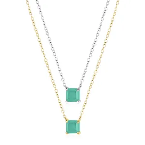 S925 sterling silver square emerald pendant necklace available in gold and silver finishes