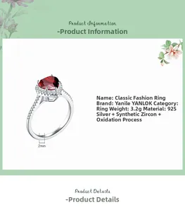 Detail view of S925 sterling silver ring featuring a red heart-shaped zircon stone