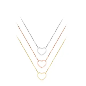 Collier en Argent Sterling 925 Cœur Creux Minimaliste Élégant Pendentif Cœur Collier Ras du Cou Bijoux Femme Cadeau