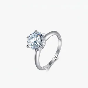Elegant 925 Sterling Silver Classic Six-Prong Solitaire Ring With Sparkling Rhinestone Round Geometric Fashion Jewelry For Women Gift