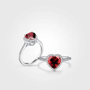 925 Sterling Silver Heart Shaped Red Zirconia Ring For Women Luxury Micro Inlaid Crystal Anniversary Fashion Jewelry Gift