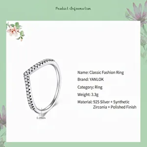 Polished S925 sterling silver chevron ring with sparkling cubic zirconia stones