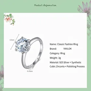 Elegant S925 sterling silver ring with 0.9cm round cut cubic zirconia solitaire stone
