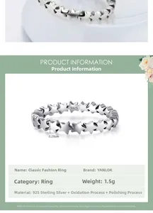 Detail of S925 sterling silver star ring showing its 0.28cm width and polished texture